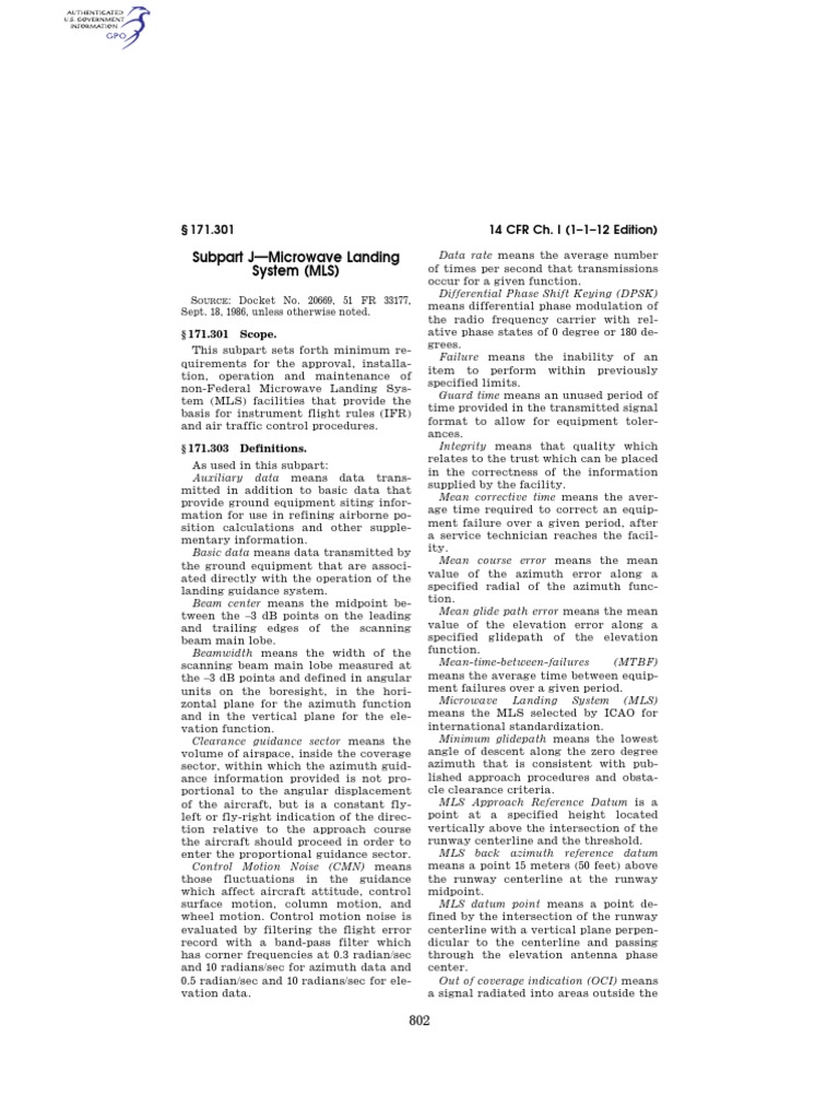 Subpart J-Microwave Landing System (MLS) : 14 CFR Ch. I (1-1-12 Edition ...