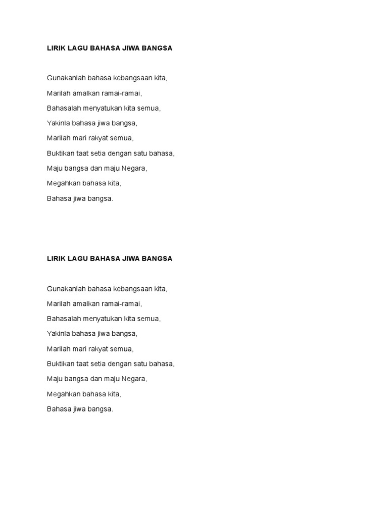 Pantun Bahasa Jiwa Bangsa / Sajak Bahasa Jiwa Docx Document / Yang