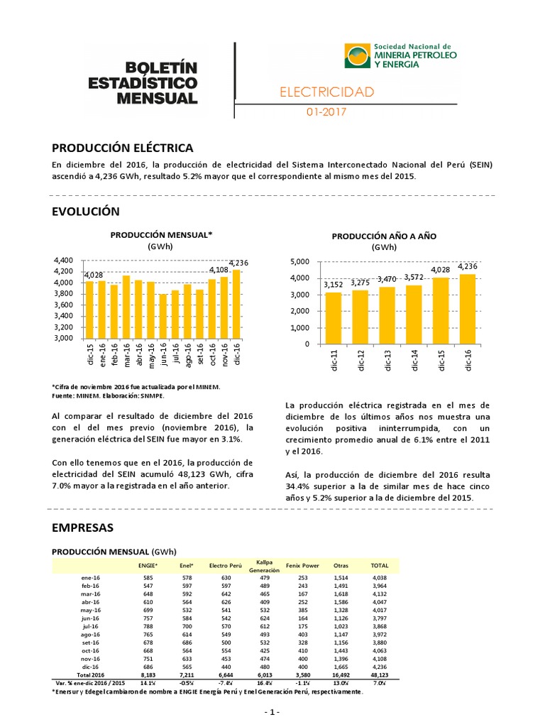 Boletin Estadistico Mensual Electricidad 1 2017 | Energía ...
