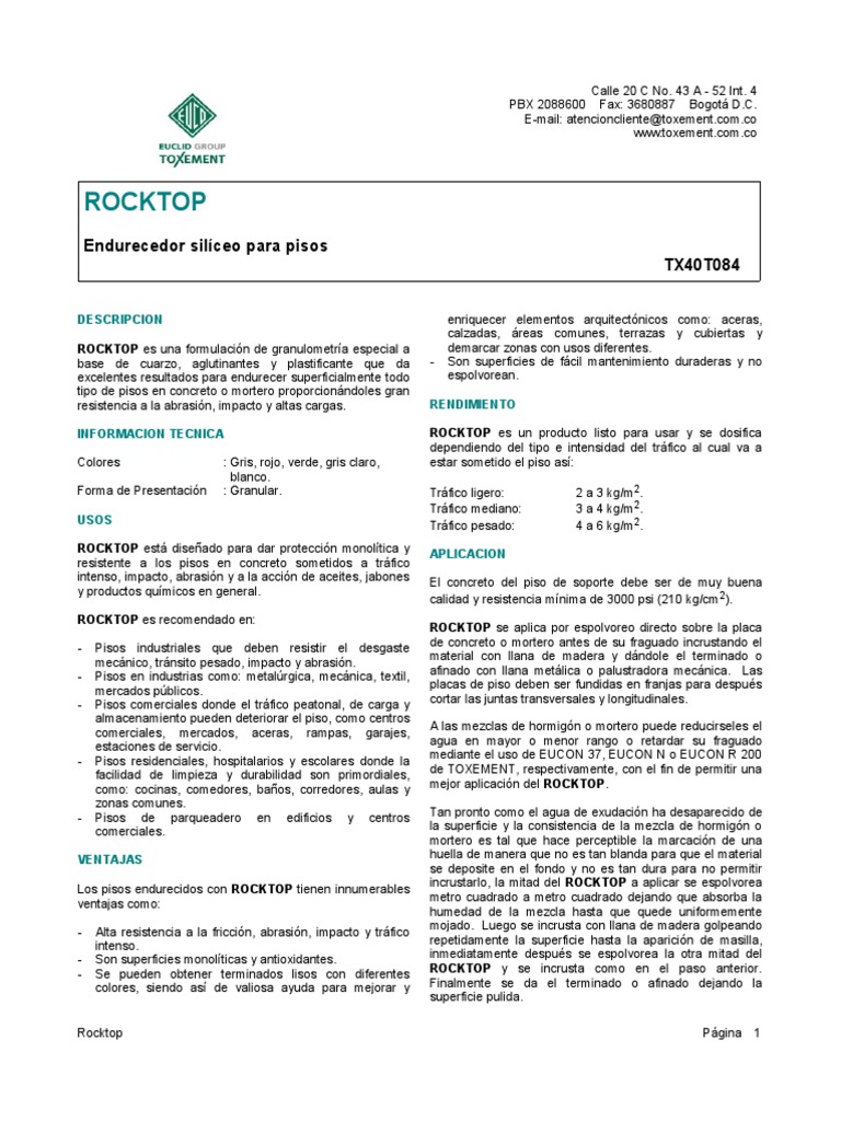 Endurecedor Rocktop para Pisos de Concreto | PDF | Hormigón | Cemento
