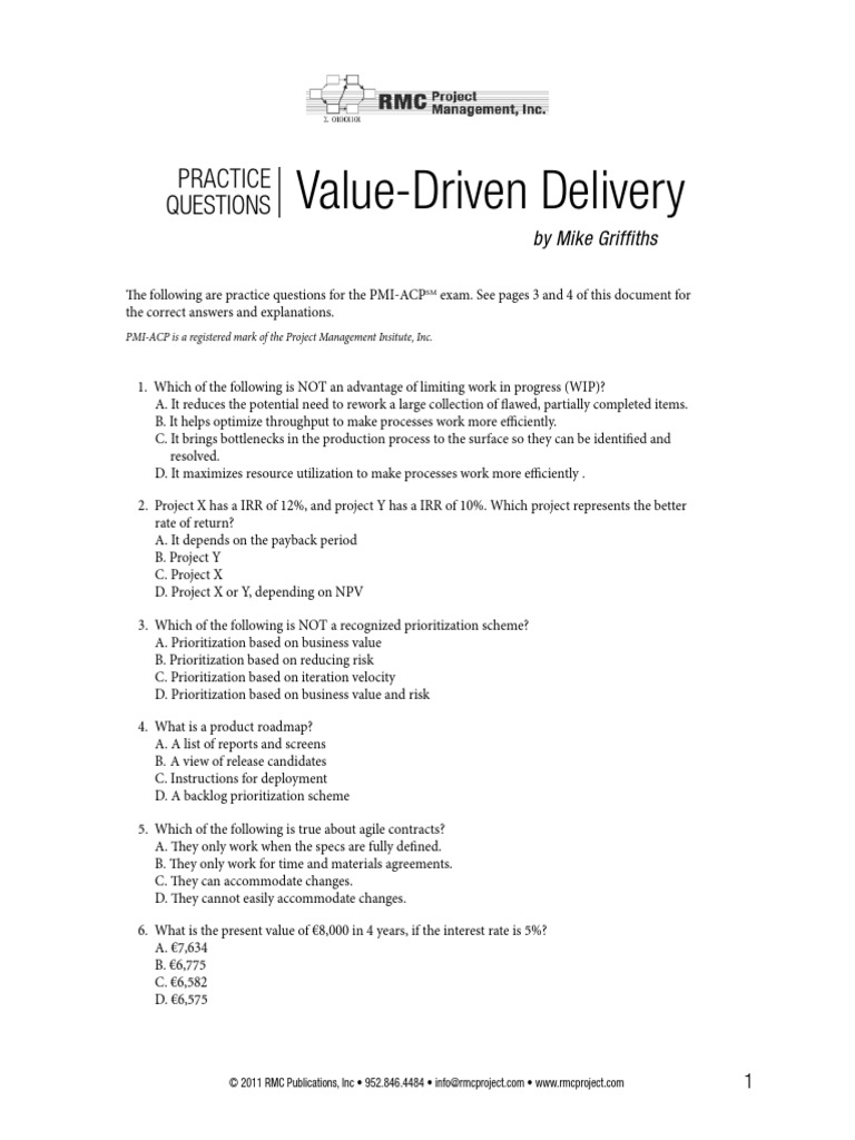 PMI-ACP Practice Questions PDF | PDF | Internal Rate Of Return | Economies