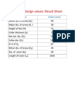 Screw-Jack Design Values: Result Sheet