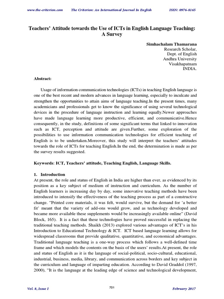 ICT in English Teaching: Teacher Attitudes | PDF | Survey Methodology ...