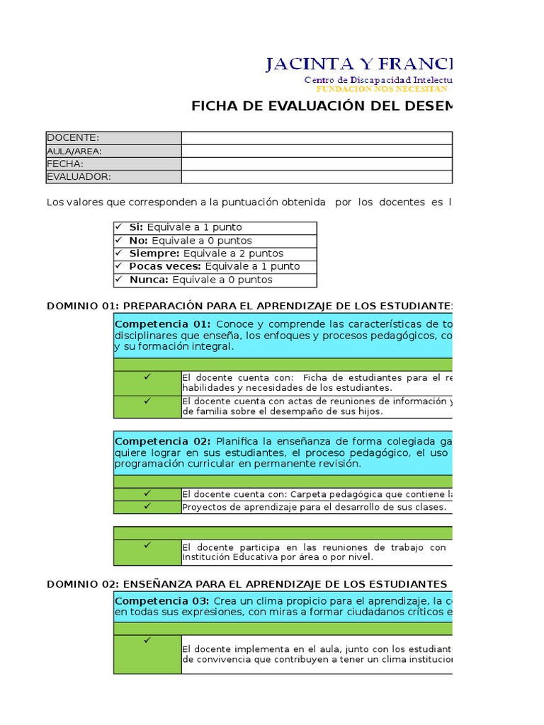 Hoja de Evaluacion Docente | PDF | Evaluación | Maestros