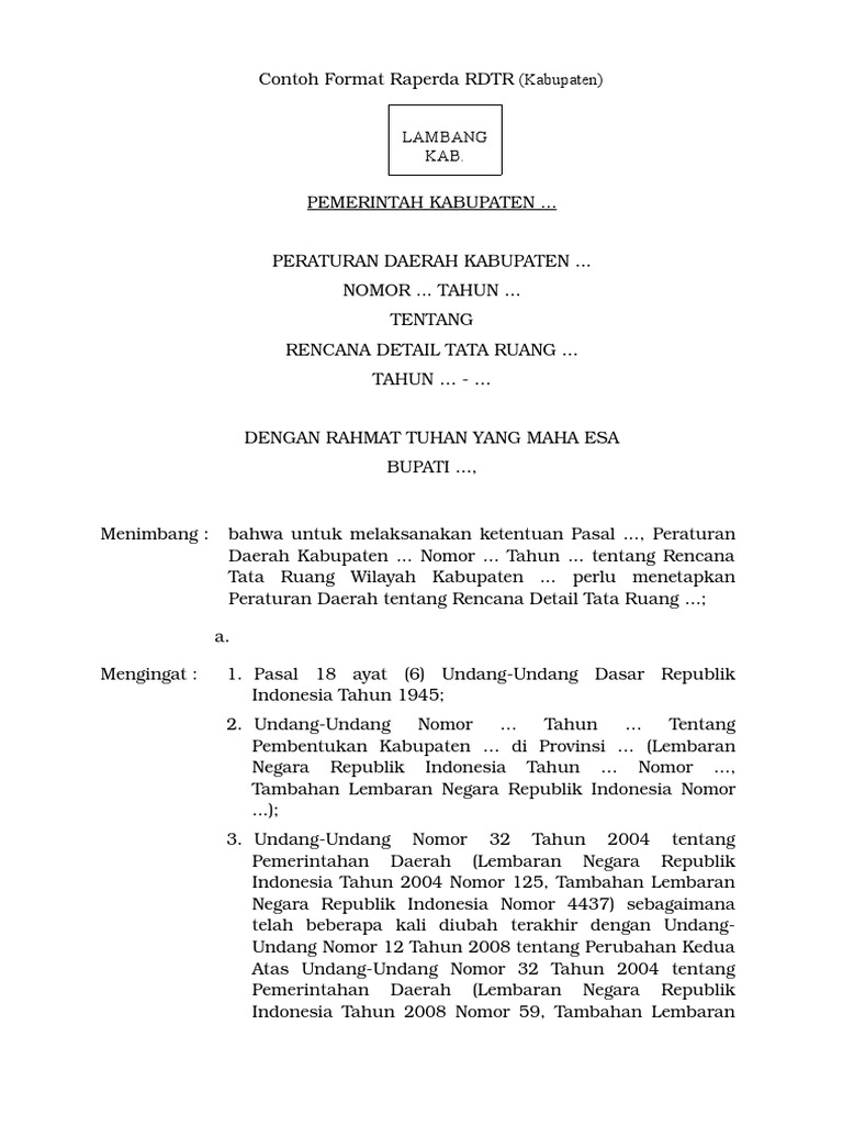 Contoh Raperda RDTR Kabupaten Kediri | PDF