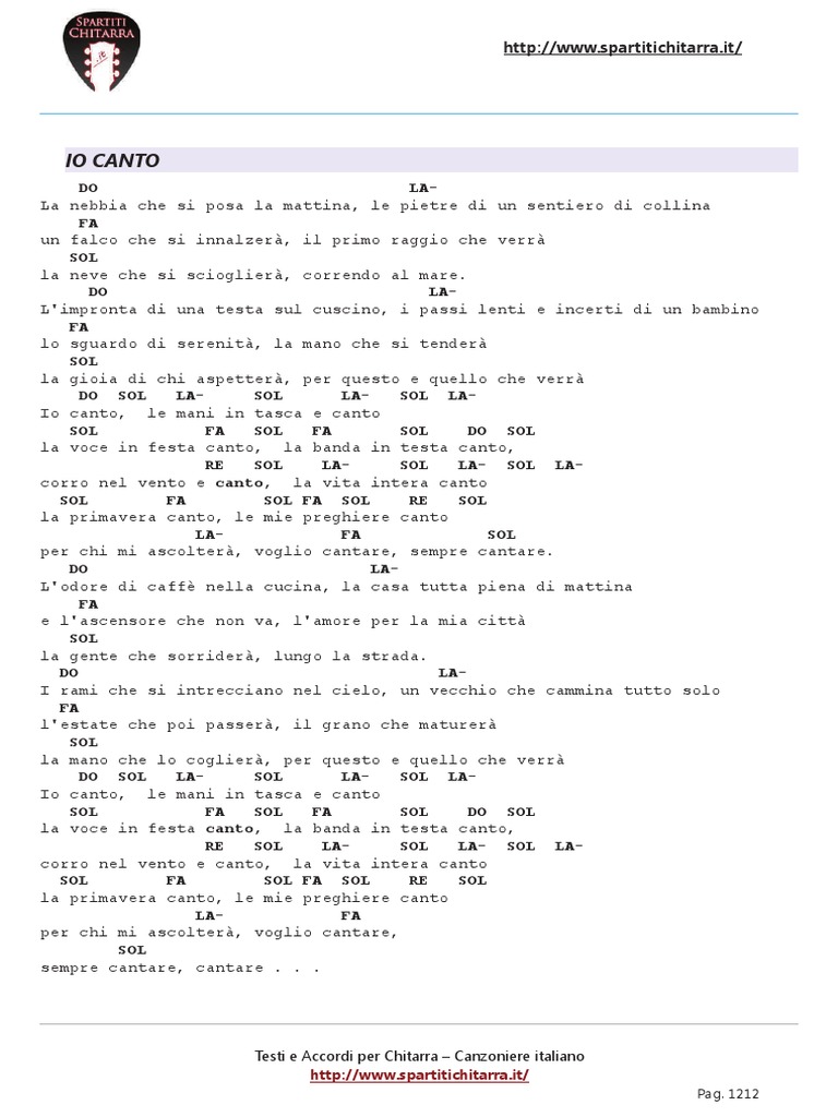 Io Canto-Riccardo Cocciante-Testo e Accordi Chitarra | PDF