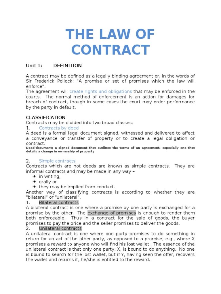 The Law of Contract 2 Offer And Acceptance Consideration
