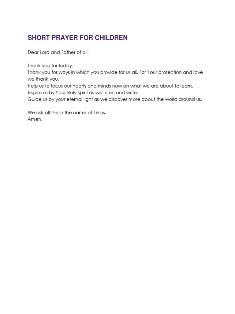 Short Prayer For Children | PDF | Christian Behaviour And Experience ...