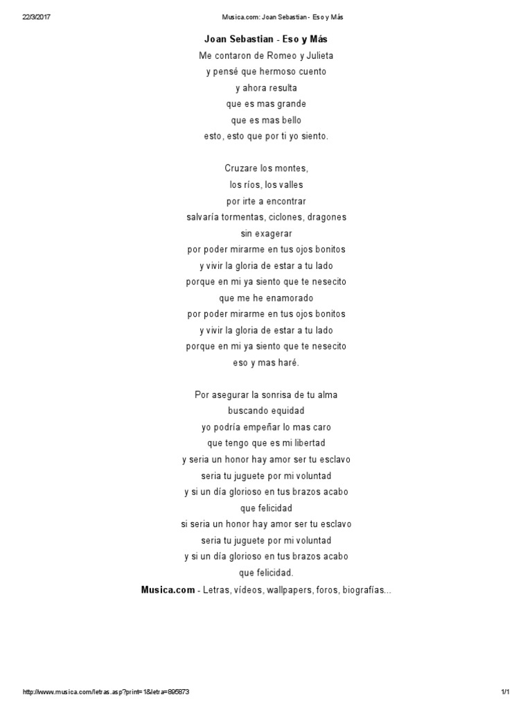 Letra de Eso y Más de Joan Sebastian MUSICA Ocio Entretenimiento (general) Prueba