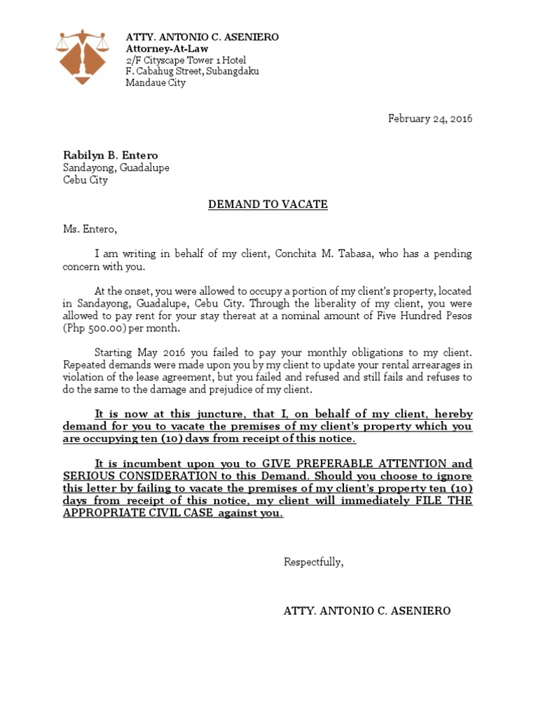 Sample Letter To Vacate Premises from imgv2-2-f.scribdassets.com