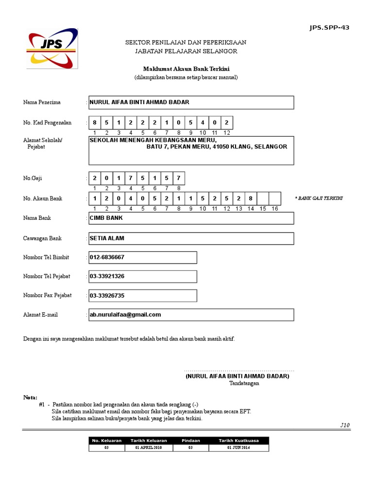Spp43 Borang Maklumat Akaun Bank Pdf