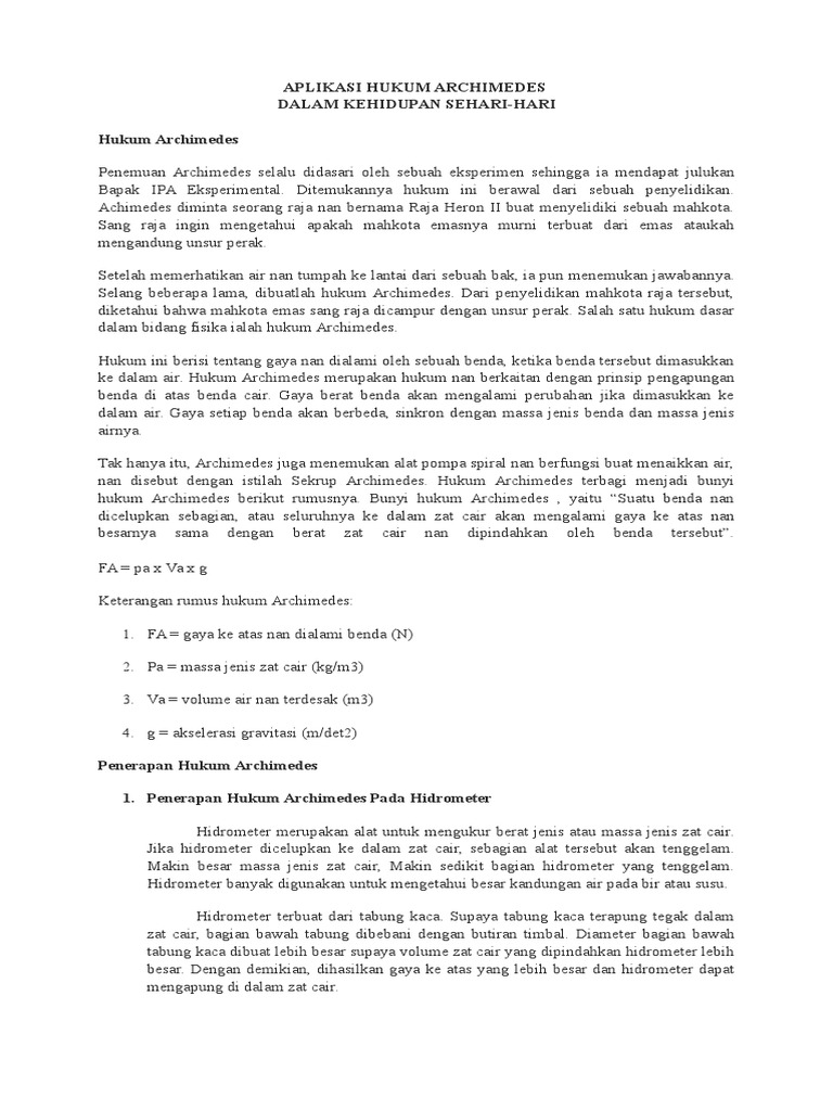 Aplikasi Hukum Archimedes