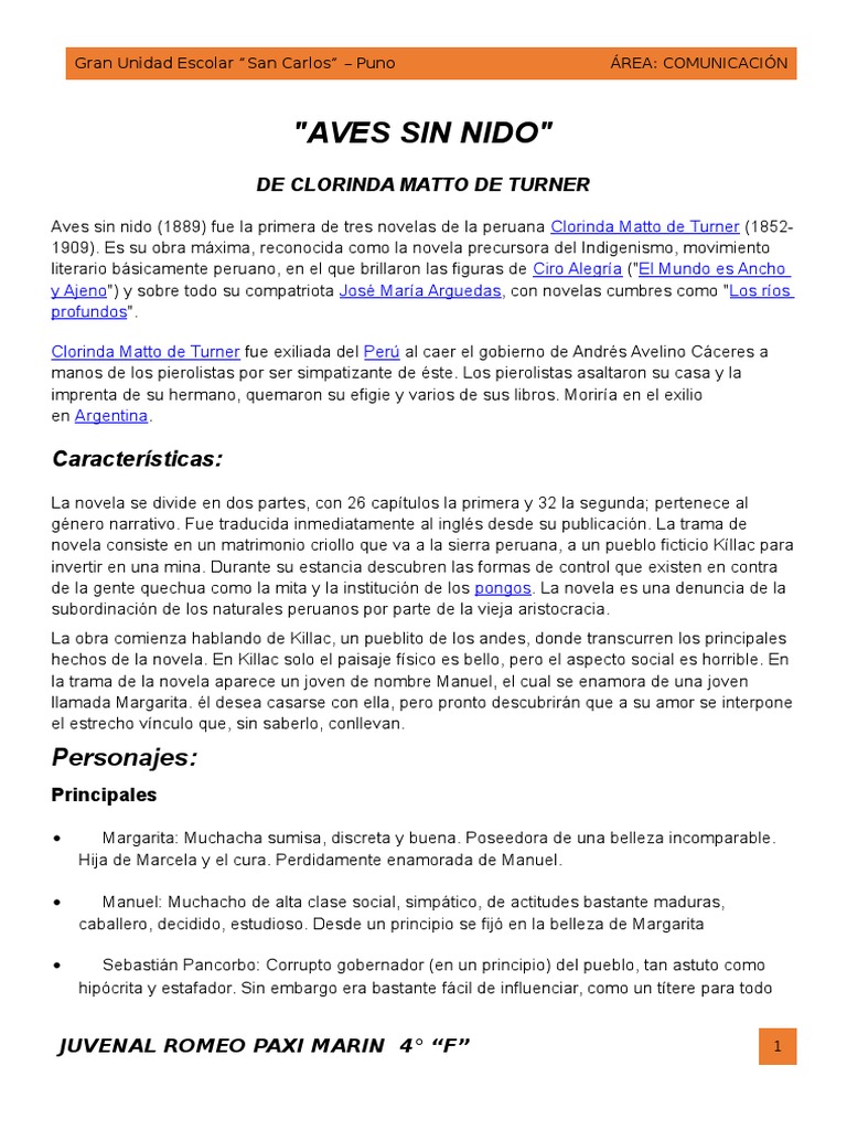 Aves Sin Nido Pdf Perú