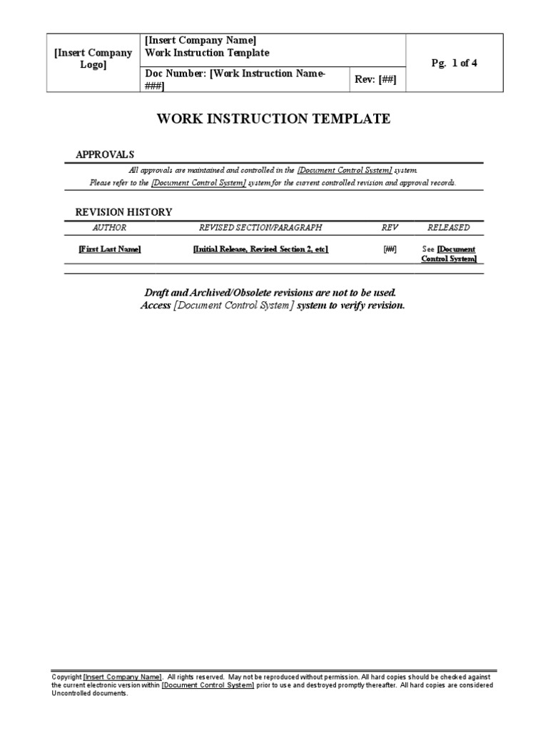 Sop Work Instruction Template Pdf Intellectual Works Computing