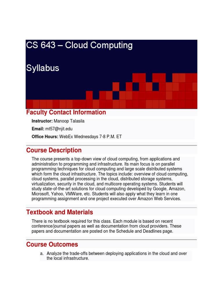 CS 643 - Syllabus | Cloud Computing | Application Software