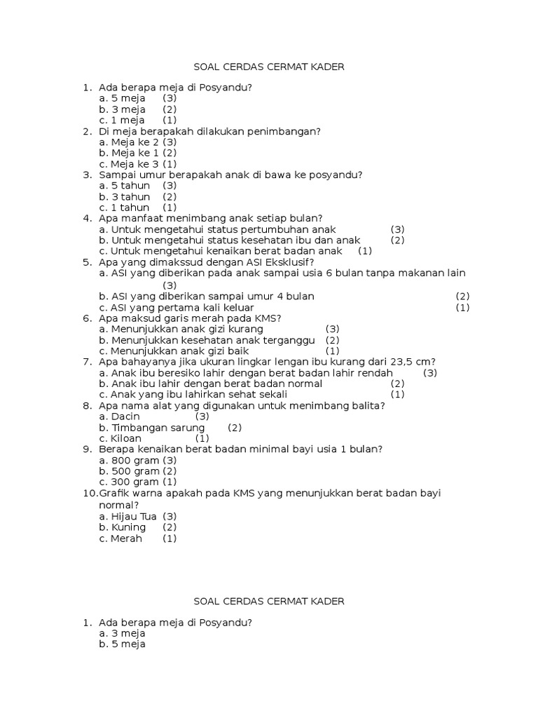 Soal Cerdas Cermat Kader