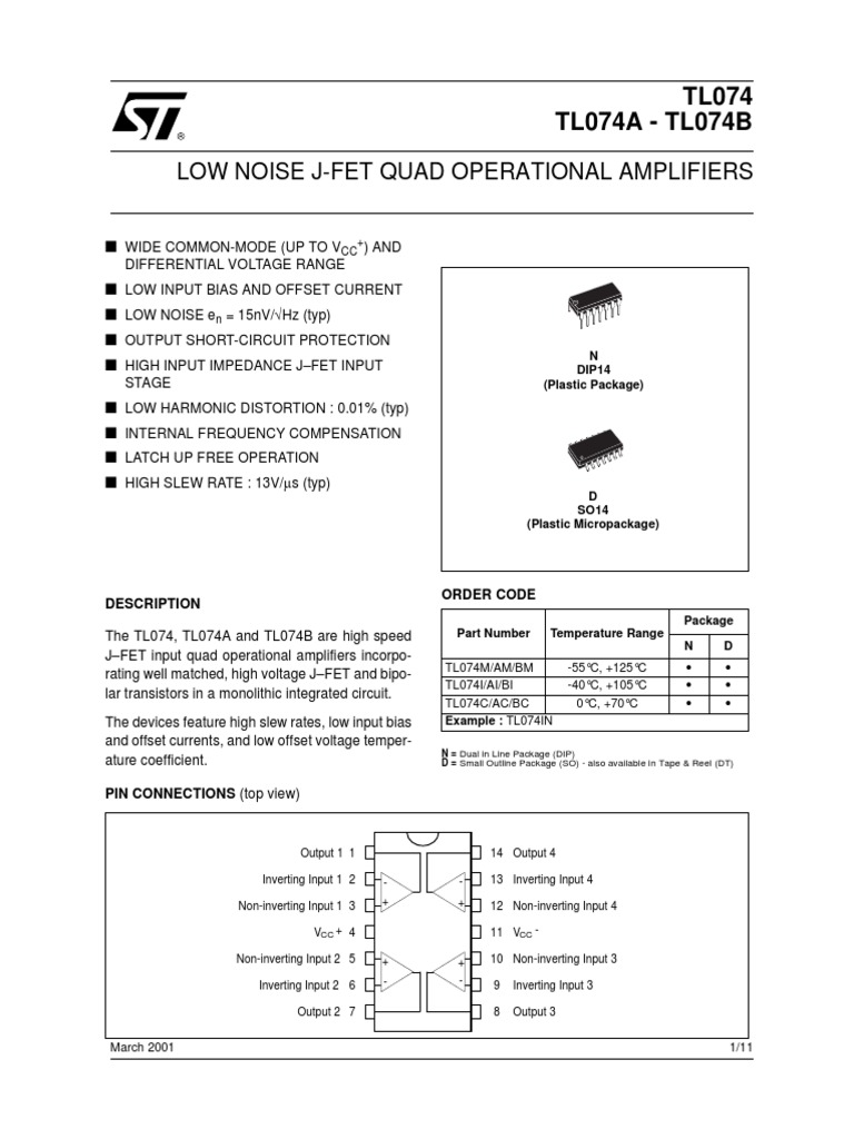 Amplificador Operacional TL074C PDF | PDF | Amplifier | Operational ...
