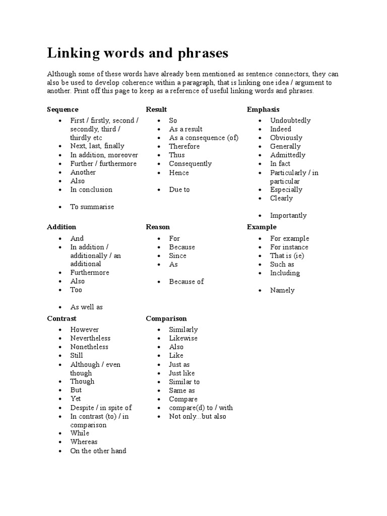 Linking Words and Phrases | PDF | Phrase | Language Mechanics