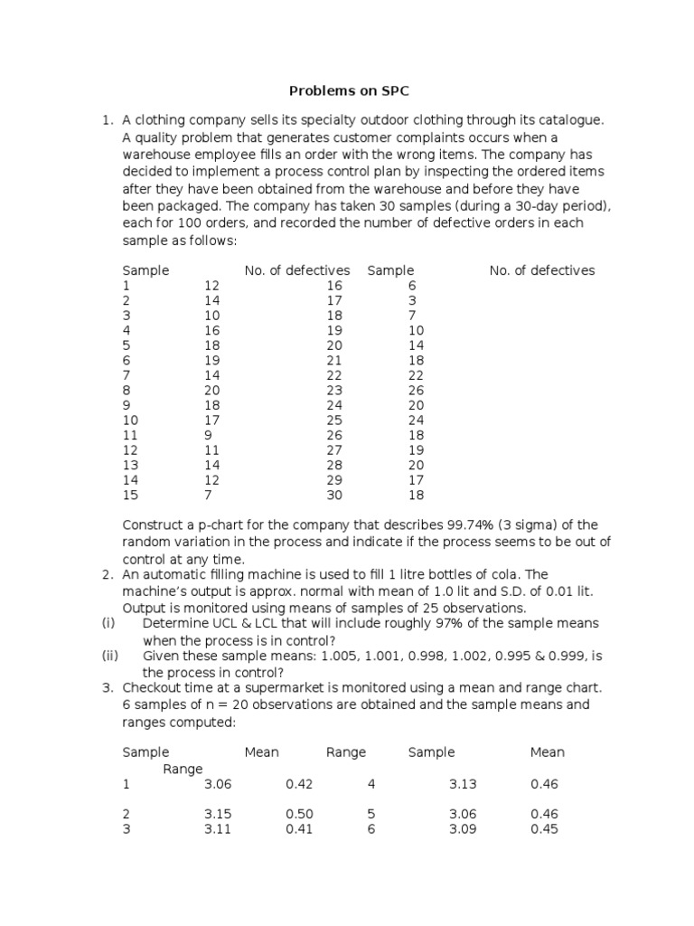 Exercises On SPC | PDF | Standard Deviation | Business