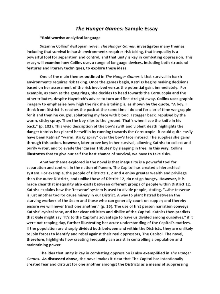 The Hunger Games Thematic Essay No Comments The Hunger Games