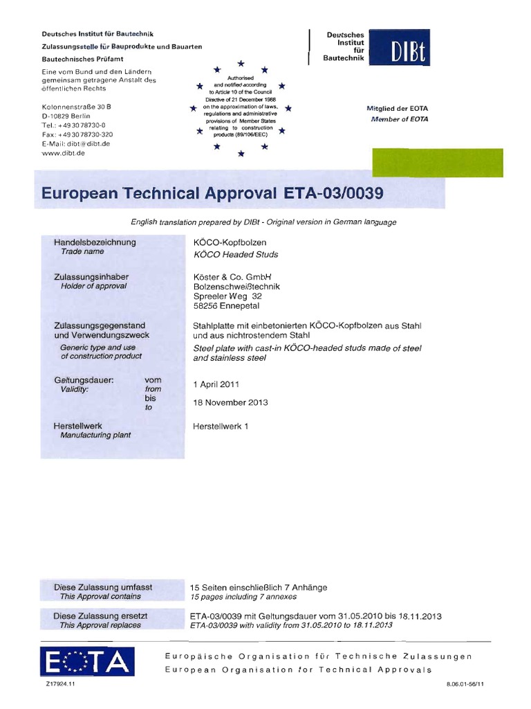 ETA 03 0039 2011 en PDF | PDF