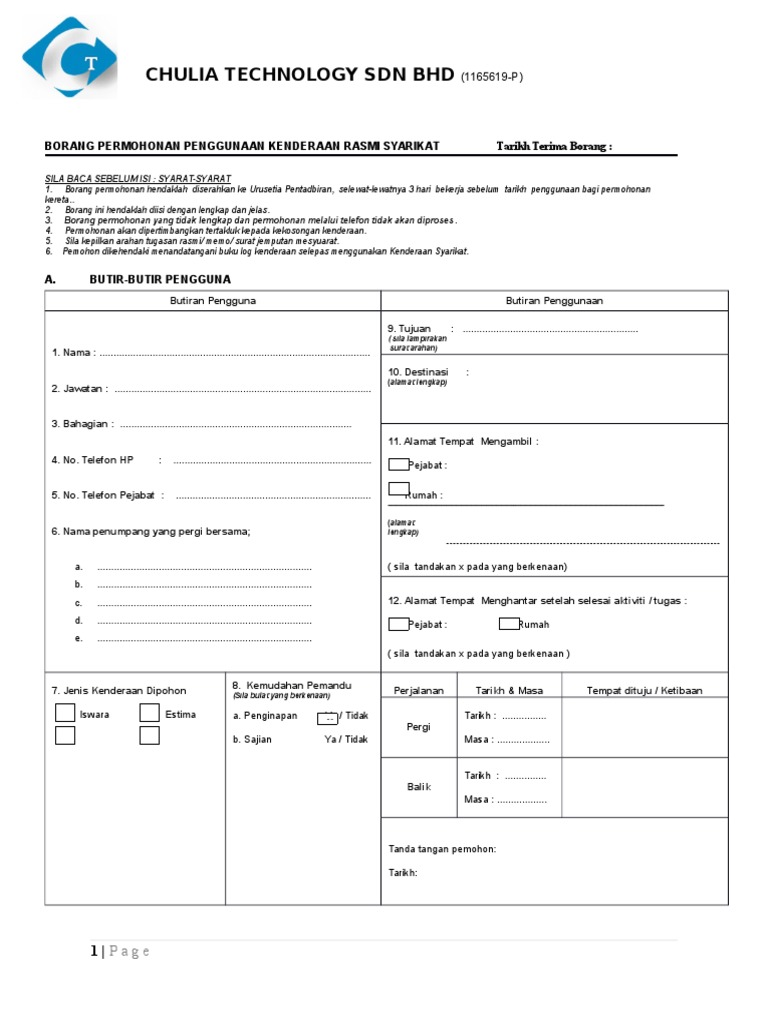 Borang Penggunaan Kenderaan | PDF