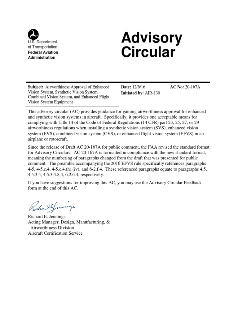 Advisory Circular Subject Airworthiness Approval of Enhanced Date 12/6/16 Initiated By AIR