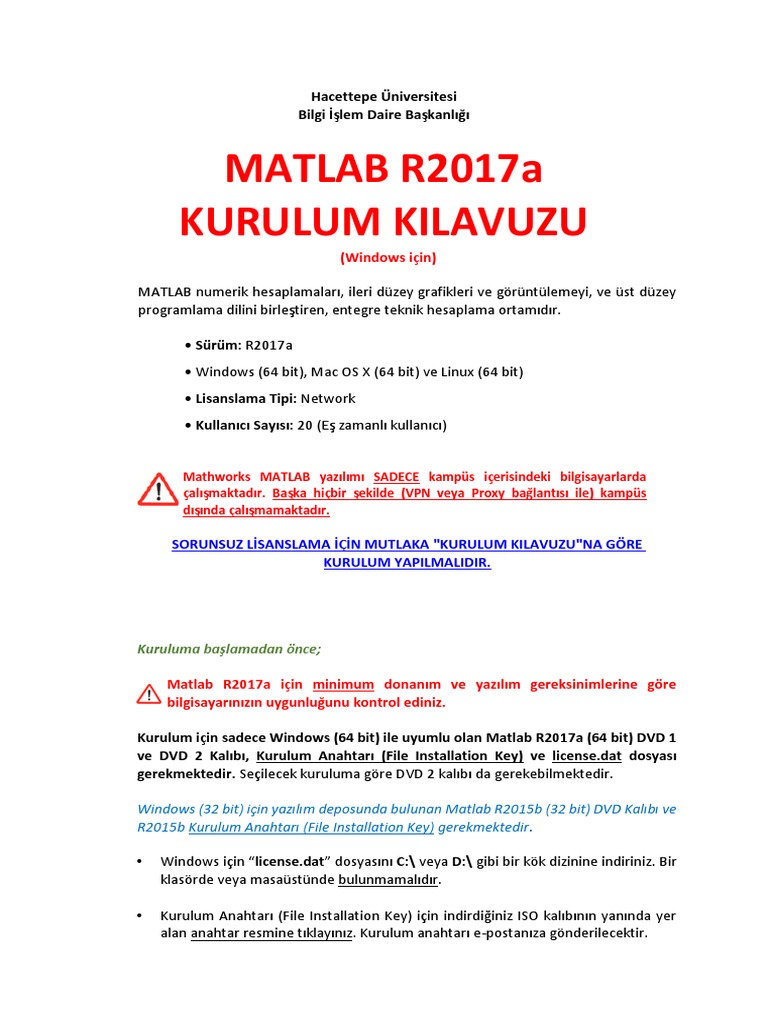 MatLab Kurulum Kilavuzu R2017a Win | PDF