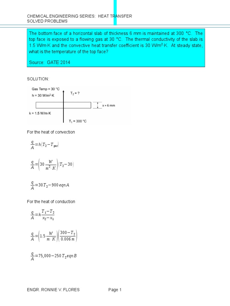 Chemical Engineering Series: Heat Transfer Solved Problems: Q A H T T ...