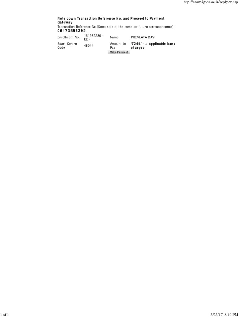 Transaction Reference No. (Keep Note of The Same For Future ...