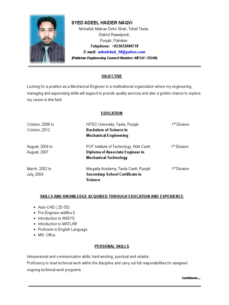 Adeel Haider's Mechanical Engineering CV | PDF | Metal Fabrication ...