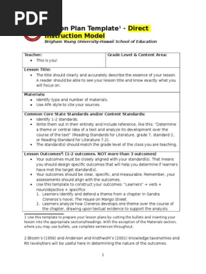 direct instruction model lesson plan template  1 