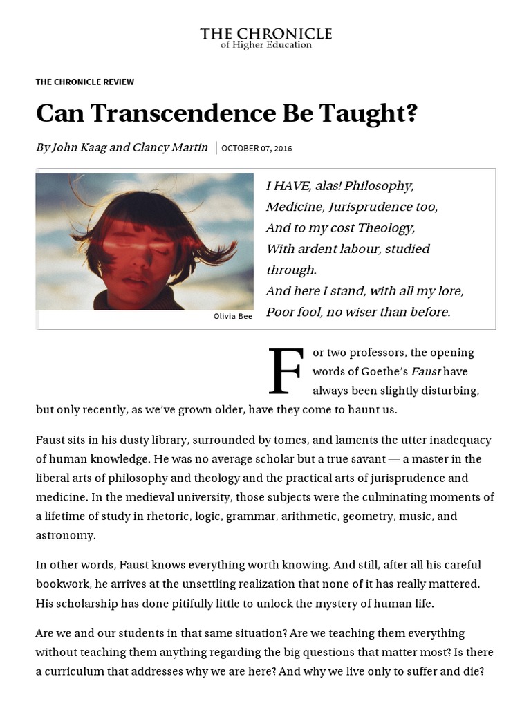 Can Transcendence Be Taught - The Chronicle of Higher Education | PDF ...