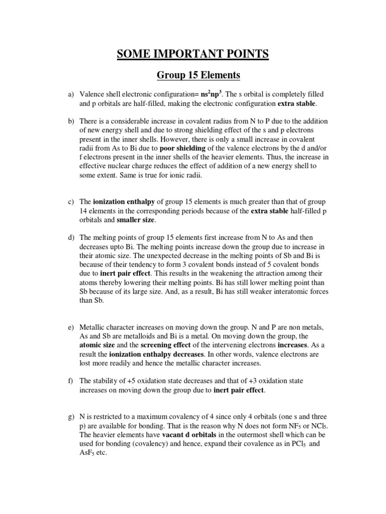 Key Concepts of Group 15 Elements | PDF | Coordination Complex | Ligand