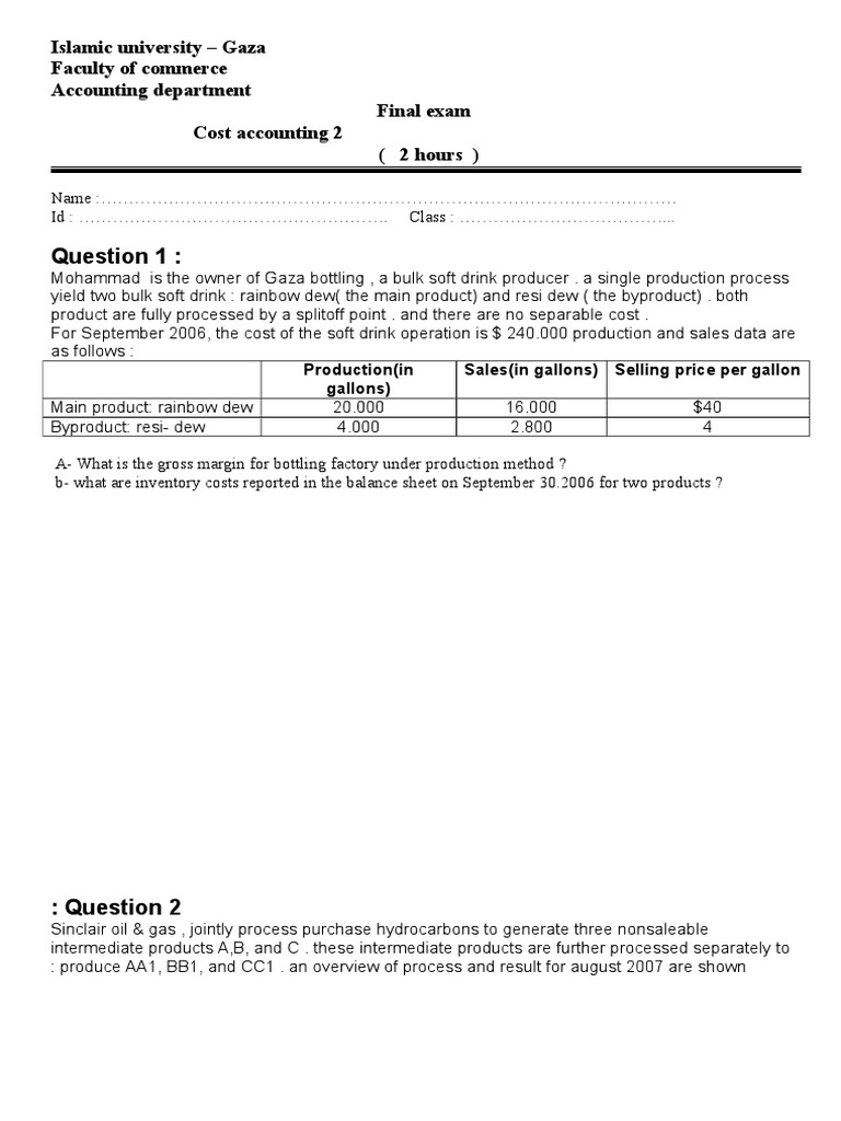 Cost Accounting 2 Final Exam (1) | Labour Economics | Cost