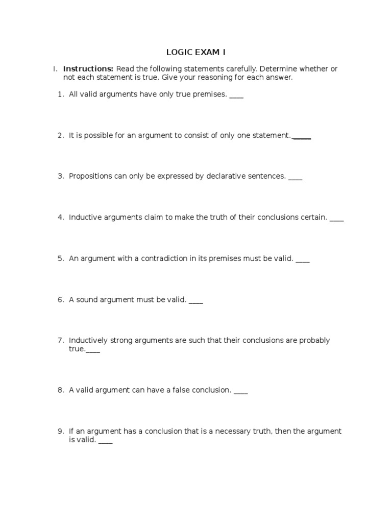 Logic Exam Validity Argument