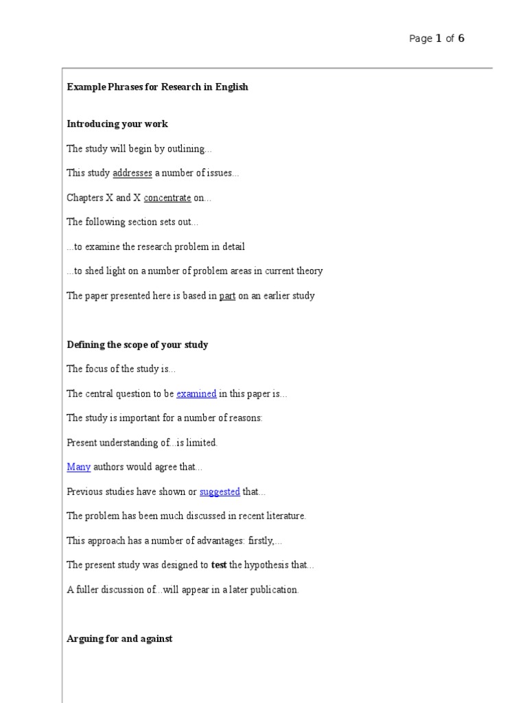 Example Phrases From The PhraseBook For Writing Papers and Research in ...