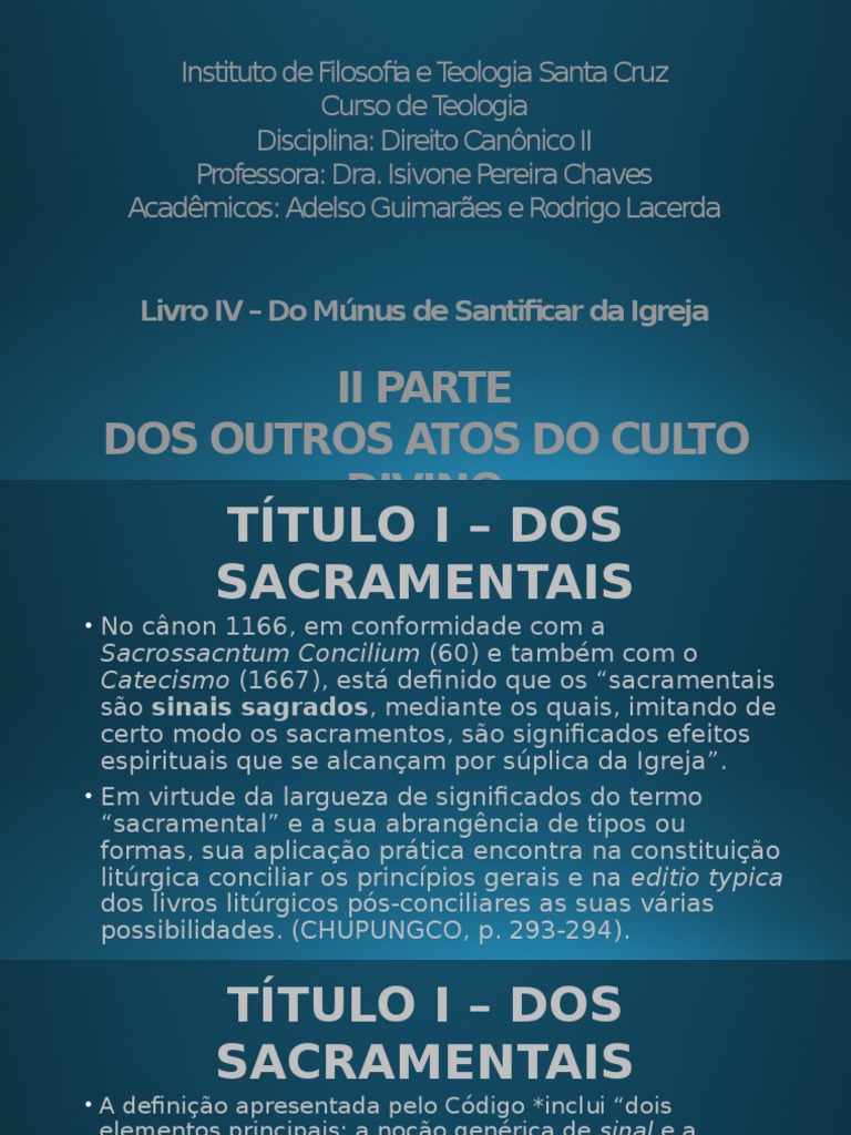 Significado dos Sacramentais Canônicos | PDF | Liturgia | Santo