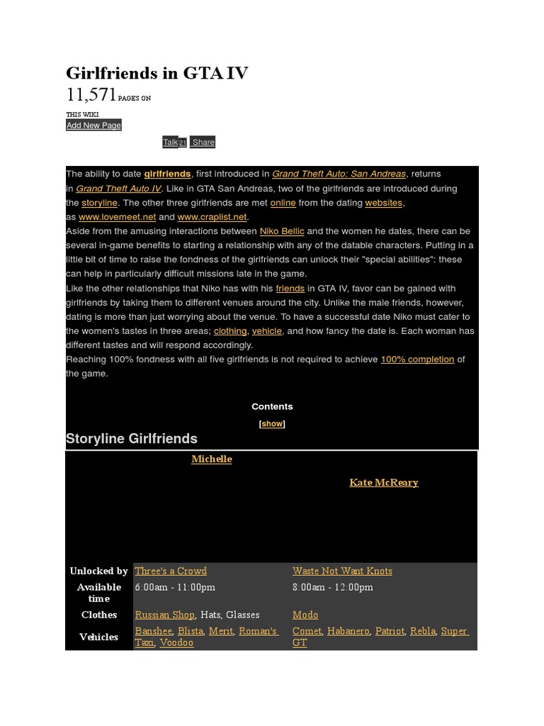 Girlfriends in GTA IV | PDF | Leisure | Sports