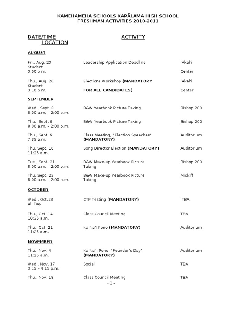 Kamehameha Schools Freshman Events 2010 | PDF | Schools