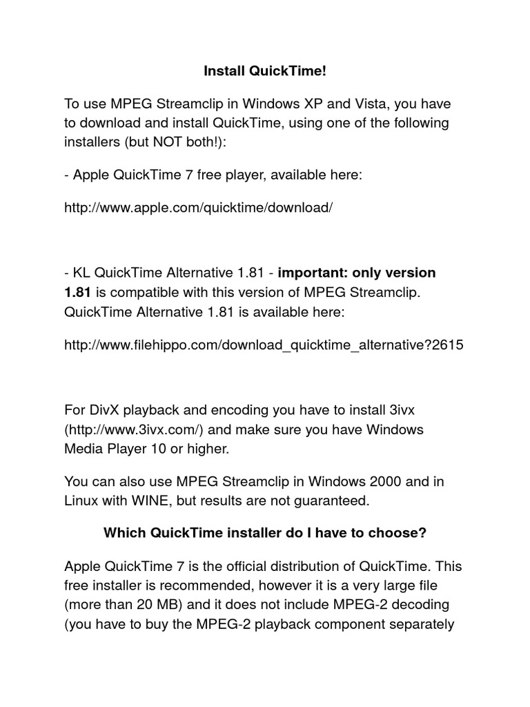 Extra Quicktime Plug-ins