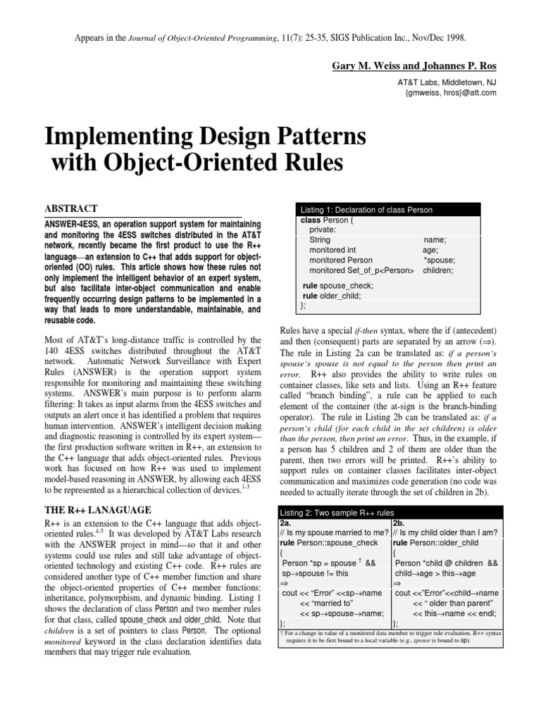 Implementing Design Patterns With Object-Oriented Rules: Gary M. Weiss ...