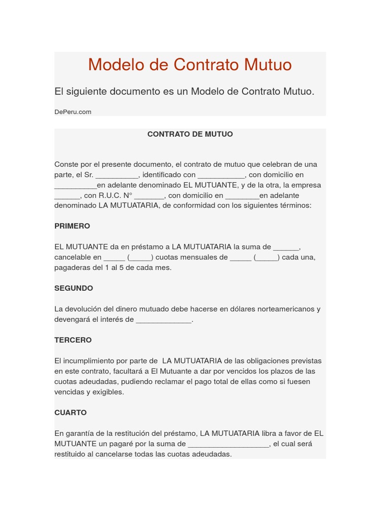 Modelo de Contrato Mutuo | PDF | Arbitraje | Derecho privado