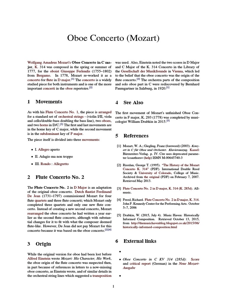 Oboe Concerto (Mozart) PDF Compositions For Symphony Orchestra