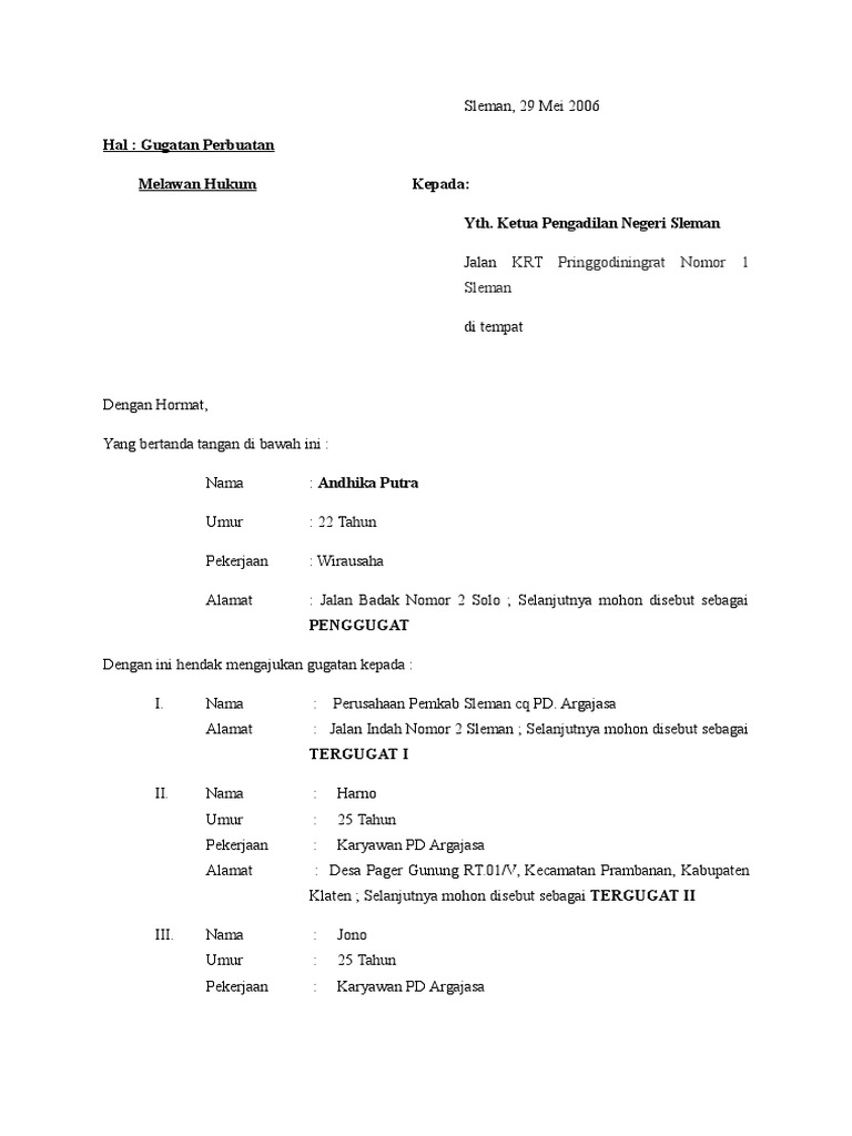 Contoh Gugatan Perbuatan Melawan Hukum Perparkiran