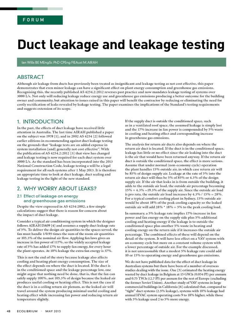 Duct Leakage& Leakage Testing Duct (Flow) Hvac
