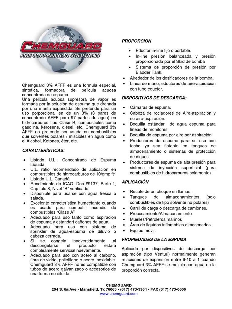 Chemguard 3% AFFF: Espuma de Combate | PDF | Acero | Agua