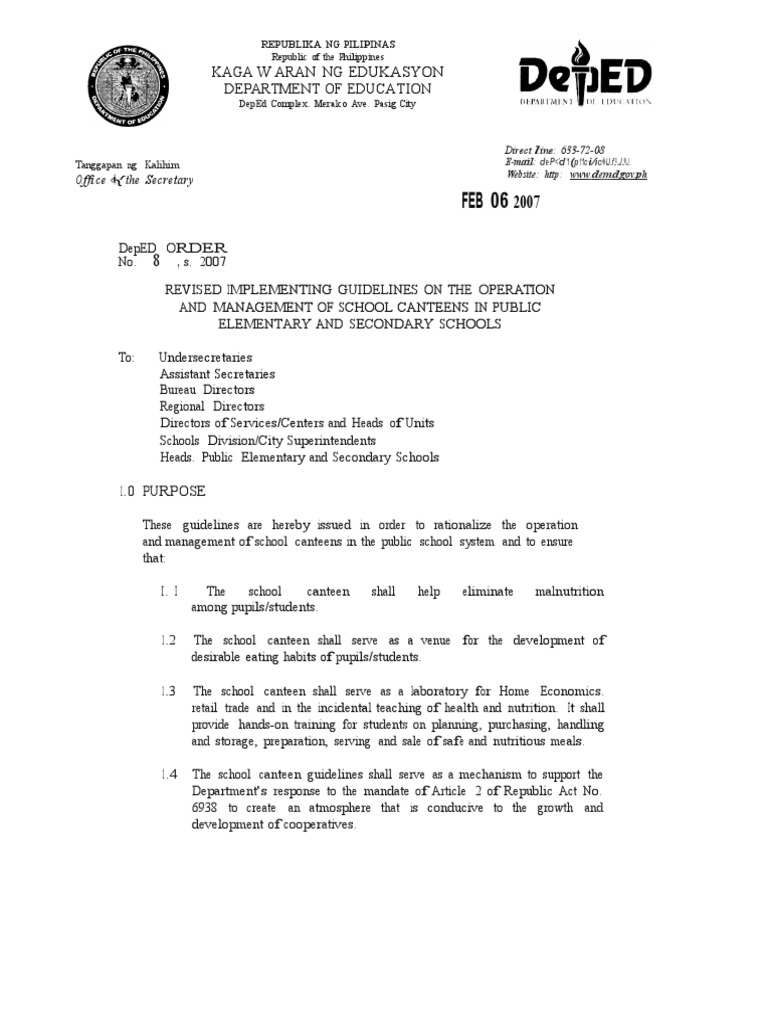 School Canteen Guidelines Foods Audit