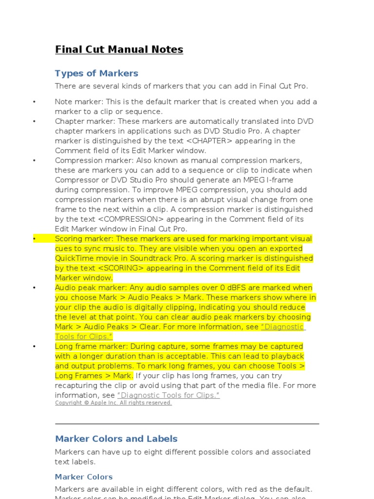Final Cut Manual Notes PDF Data Compression Color