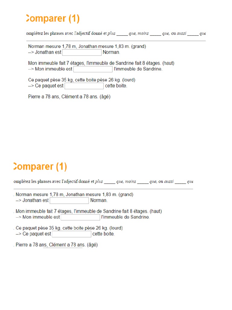 Exercices Comparaison Fle | PDF